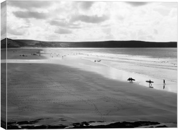 Riding the Waves Woolacombe Beach Canvas Print by Beryl Curran