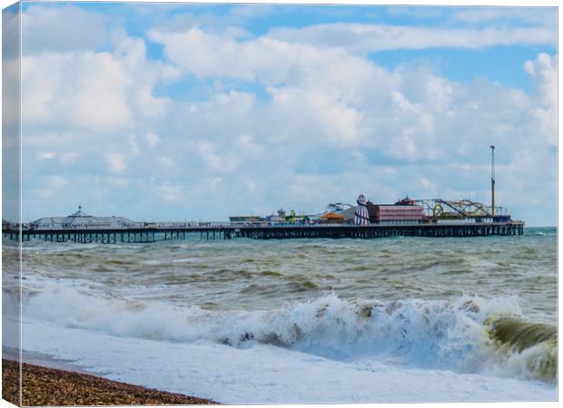 Majestic Waves at the Iconic Brighton Pier Canvas Print by Beryl Curran