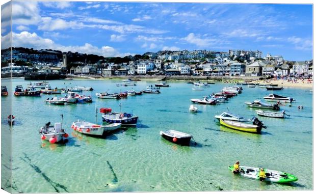 Tranquil Boats in Vibrant St Ives Canvas Print by Beryl Curran