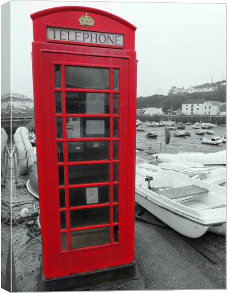 The Red Telephone Box Porthleven Cornwall  Canvas Print by Beryl Curran