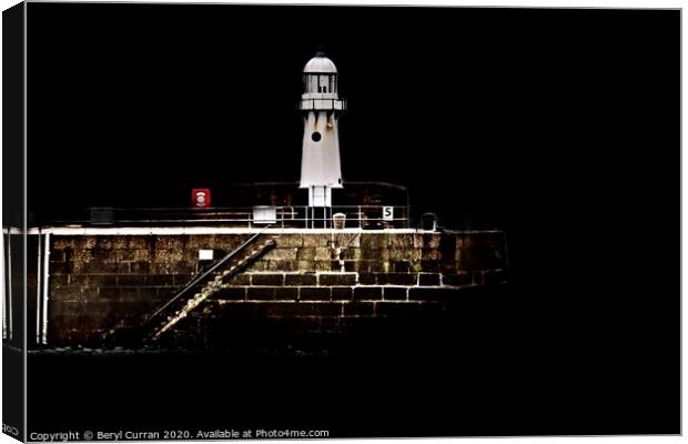 Guiding Light in the Dark. The Lighthouse St Ives Canvas Print by Beryl Curran