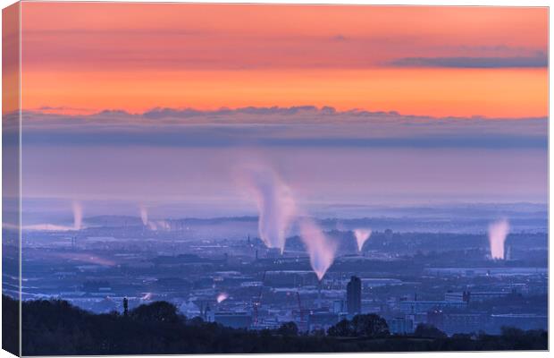 Dawn light across the city of Sheffield  Canvas Print by John Finney