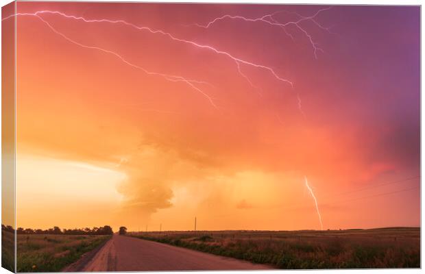 Nebraska Thunderstorm Sunset Canvas Print by John Finney