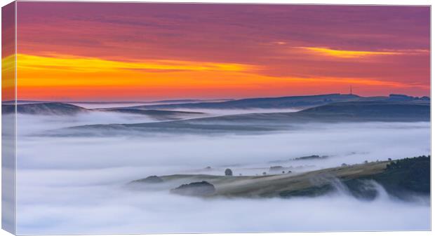 Dawn over Fog. Peak District Canvas Print by John Finney