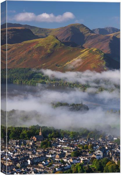 Keswick Old town with Catbells. Lake District. Canvas Print by John Finney