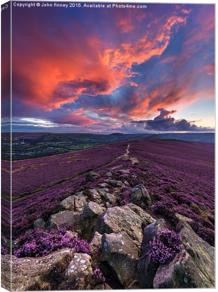 Winhill purple and orange sunset, Peak District, E Canvas Print by John Finney
