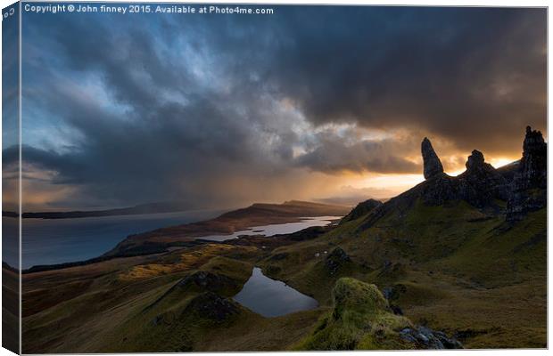 Old Man of Storr in Squally conditions, Isle of Sk Canvas Print by John Finney