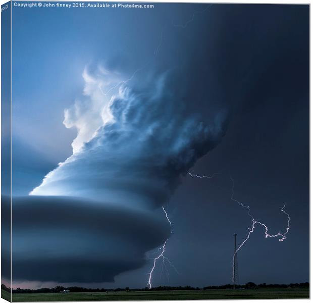 Twin lightning bolts, Nebraska USA. Canvas Print by John Finney