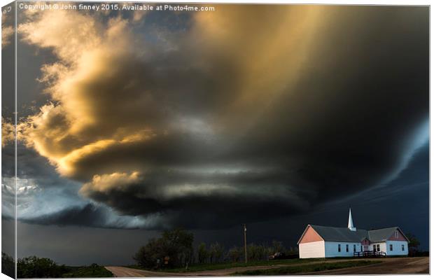 Severe thunderstorm over South Dakota Canvas Print by John Finney