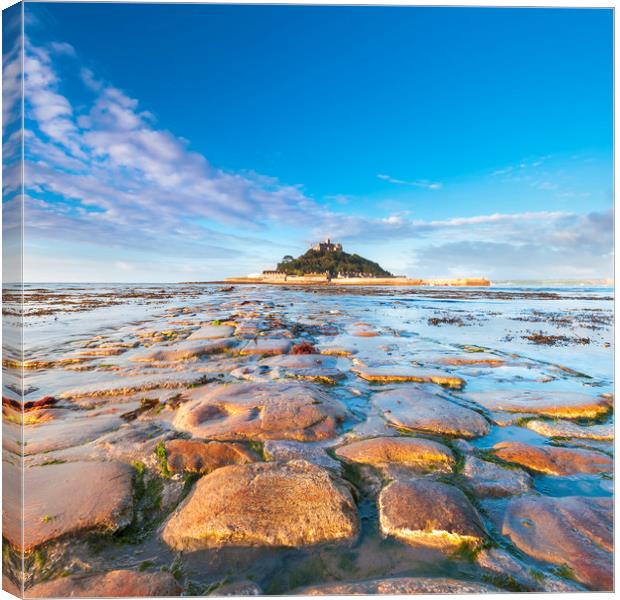 Old stone causeway, St Michaels Mount. Canvas Print by John Finney