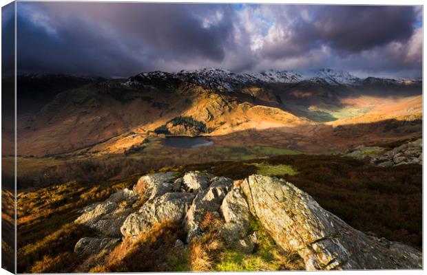 Little Langdales hanging valley  Canvas Print by John Finney