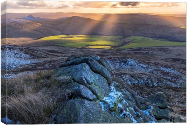 Kinder Scout, Gritstone sunset Canvas Print by John Finney