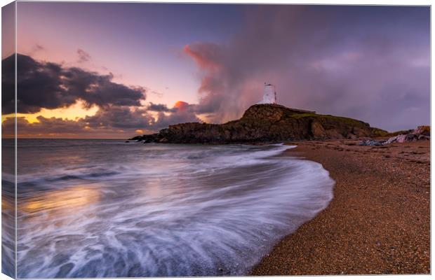 Llanddwyn Island Lighthouse sunset Canvas Print by John Finney