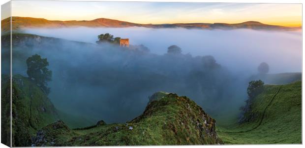 Peveril Castle sunrise, Derbyshire Canvas Print by John Finney