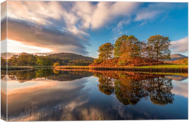 Elterwater Autumn reflections   Canvas Print by John Finney