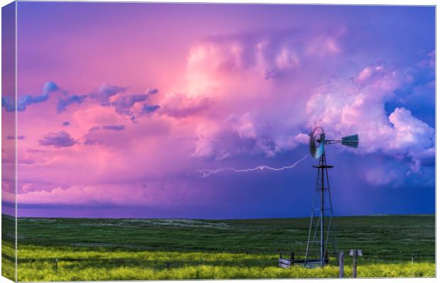 Thunderstorm Lightning over Montana  Canvas Print by John Finney