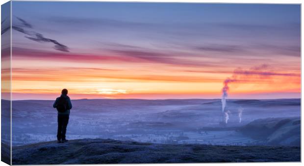 Watching the sunrise over Castleton, Derbyshire.  Canvas Print by John Finney