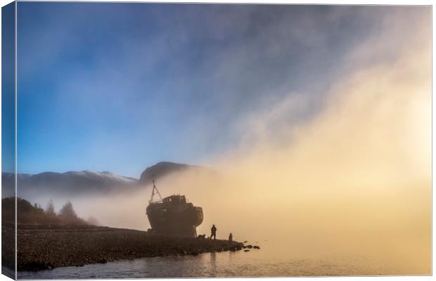 Ship Wreck at Sunrise with Ben Nevis Canvas Print by John Finney