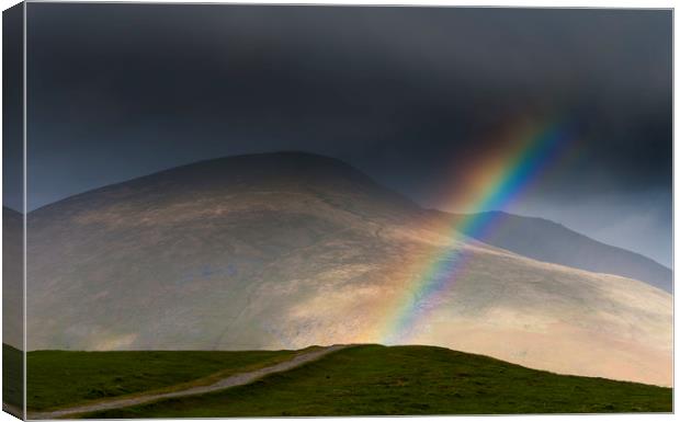 Blencathra rainbow, Lake District. Canvas Print by John Finney