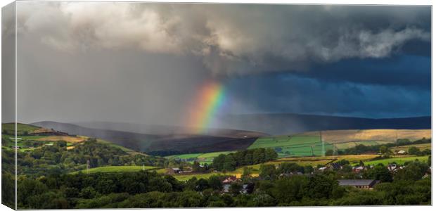 Hayfield Thunderstorm Rainbow Canvas Print by John Finney