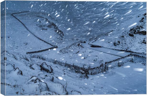 Winnats Pass Winter Blizzard, Peak District Canvas Print by John Finney