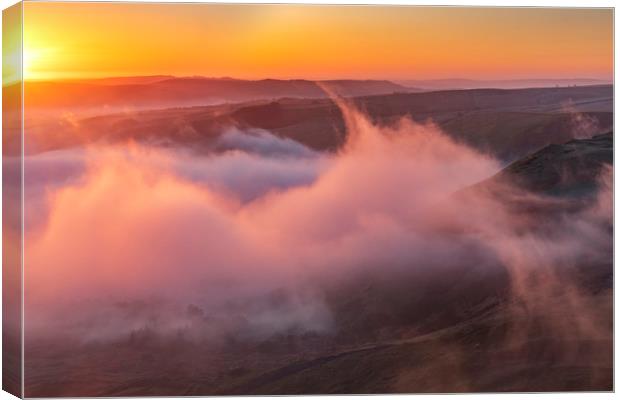 Sunrise Rising Mist, Peak District Canvas Print by John Finney