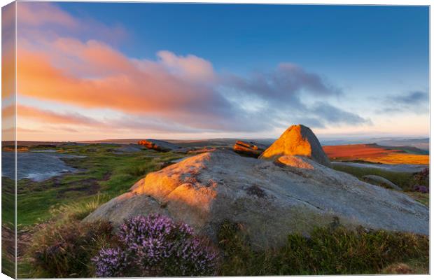 Higgor Tor sunrise, Hathersage  Canvas Print by John Finney