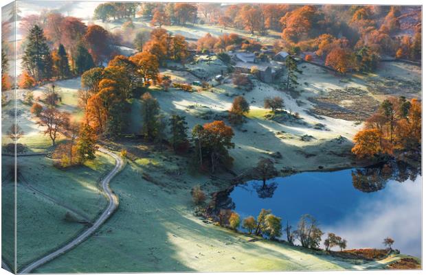Lake District Autumn morning on Loughrigg Tarn Canvas Print by John Finney