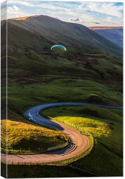 Paraglider over Edale Valley, Peak District Canvas Print by John Finney
