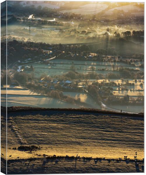Winter sunrise from Cracken Edge. Peak District Canvas Print by John Finney