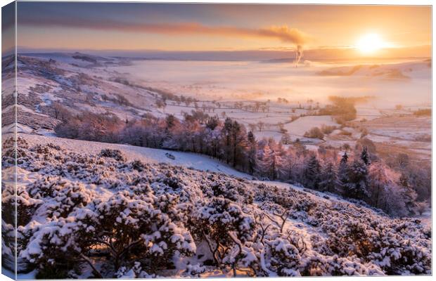 Woodseats Winter Sunrise, Hope Valley.  Canvas Print by John Finney