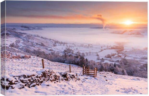 Hope Valley Winter Sunrise  Canvas Print by John Finney