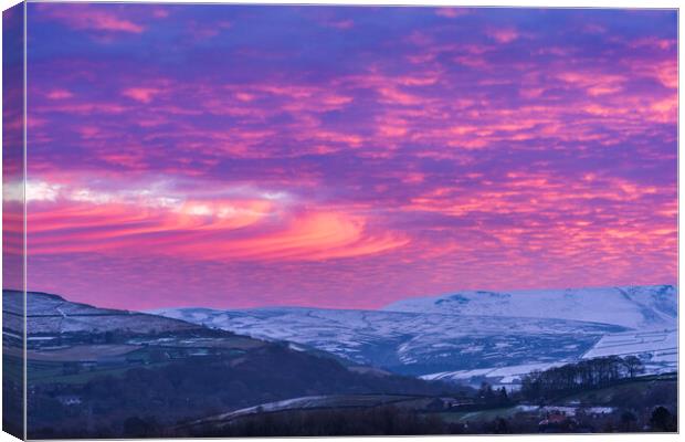Dawn winter sky over Kinder Scout Canvas Print by John Finney