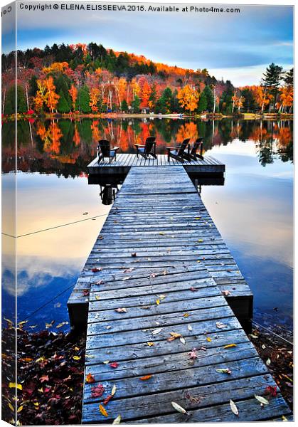 Wooden dock on autumn lake Canvas Print by ELENA ELISSEEVA