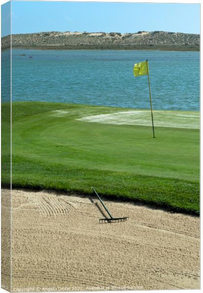 Golf Sand Trap and Yellow Flag Canvas Print by Angelo DeVal