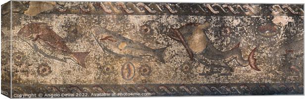 Roman Fish Mosaic Panel in Milreu Canvas Print by Angelo DeVal