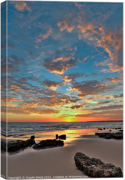 Gale Beach at Sunset. In Algarve Canvas Print by Angelo DeVal