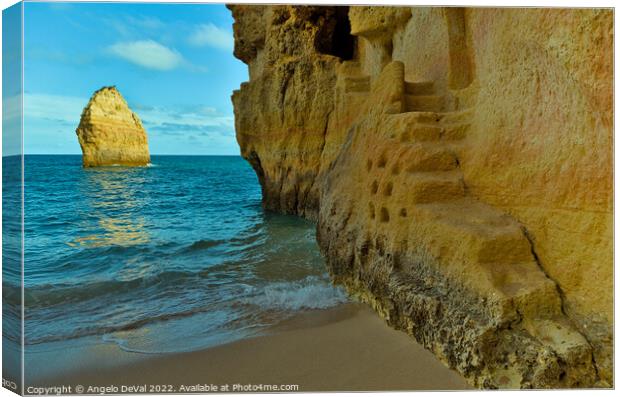 Carved Stairs of Carvalho Beach Cliffs in Algarve Canvas Print by Angelo DeVal