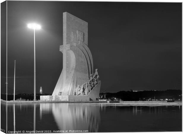 Padrao dos Descobrimentos view at night in Lisbon Canvas Print by Angelo DeVal