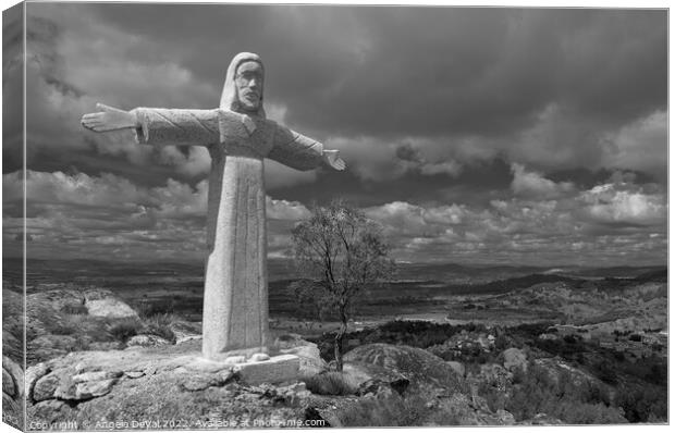 Christ Statue in Monsanto Mountains Canvas Print by Angelo DeVal