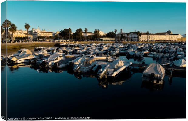 Faro city Marina at late afternoon. Algarve Portugal Canvas Print by Angelo DeVal