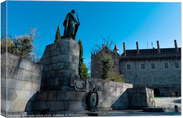 Dom Afonso Henriques statue and Palace of the Dukes of Braganza Canvas Print by Angelo DeVal