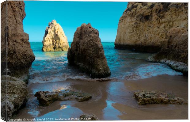 Coming Waves in Three Brothers Beach in Alvor Canvas Print by Angelo DeVal
