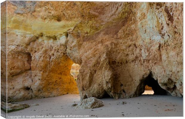 Rocky Doors in Three Brothers beach. Algarve Canvas Print by Angelo DeVal