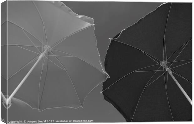Monochrome Beach Umbrellas Canvas Print by Angelo DeVal