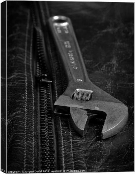 Wrench Tool on Leather Jacket Canvas Print by Angelo DeVal