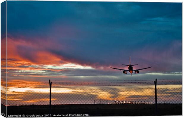 Twilight Landing at Faro Airport - Algarve Canvas Print by Angelo DeVal