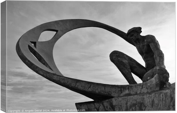 Pescadores Roundabout Statue in Monochrome - Albufeira Canvas Print by Angelo DeVal