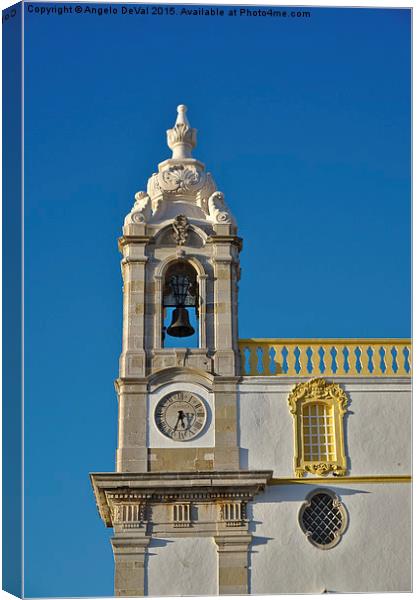 Clock tower of the Church of Carmel in Faro Canvas Print by Angelo DeVal