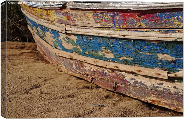 Weathered Fishing Boat Resting on the Sand Canvas Print by Angelo DeVal